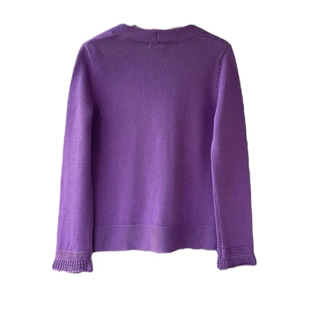 Orvis Women's Size Small Purple V-Neck Novelty Stitch Cardigan Sweater Top